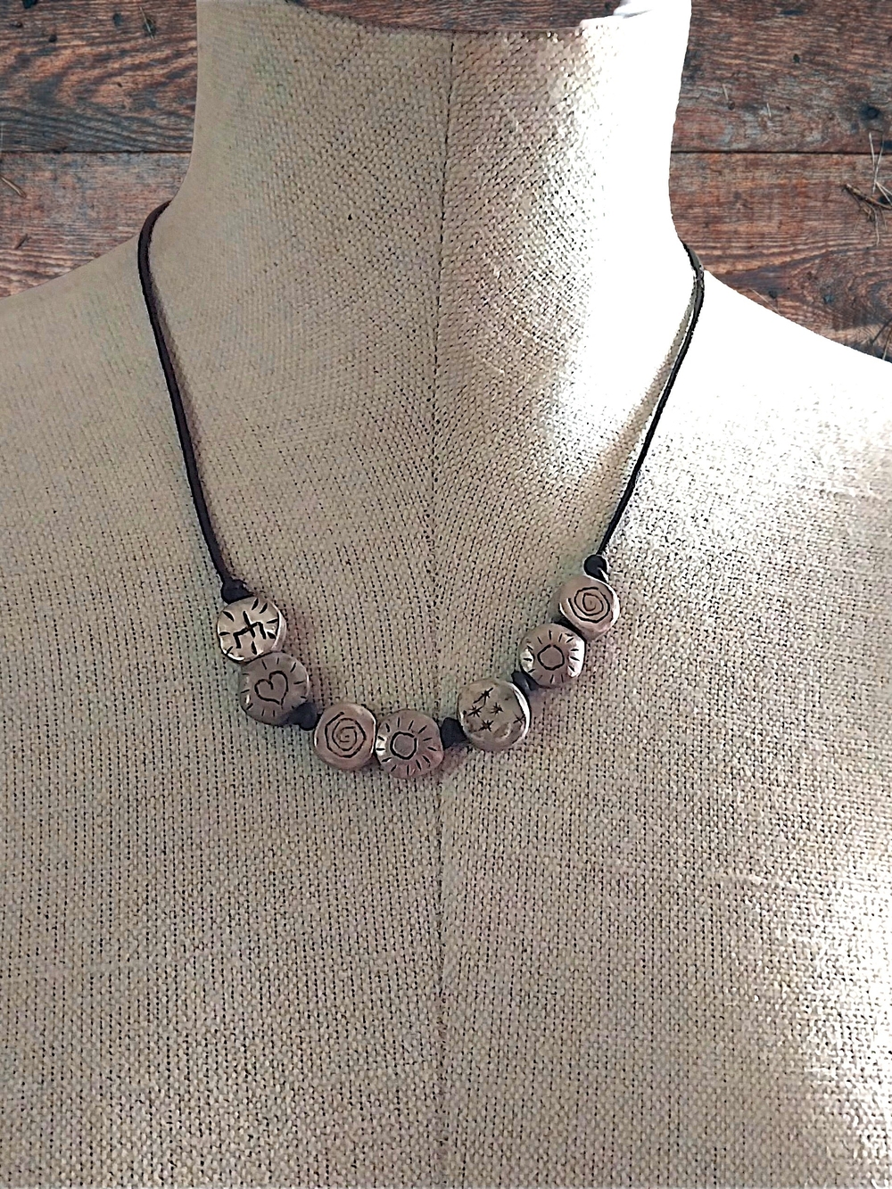 Boho Silver-Tone Bead Necklace on Cord